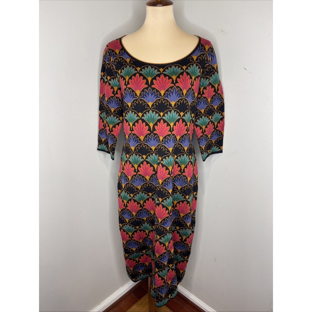 Peruvian Connection Byzantine-style Pima Cotton 3/4 Sleeve Knit Dress Large L
